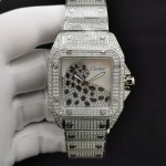 Cartier Santos Silver-Tone Panther Watch with Moissanite